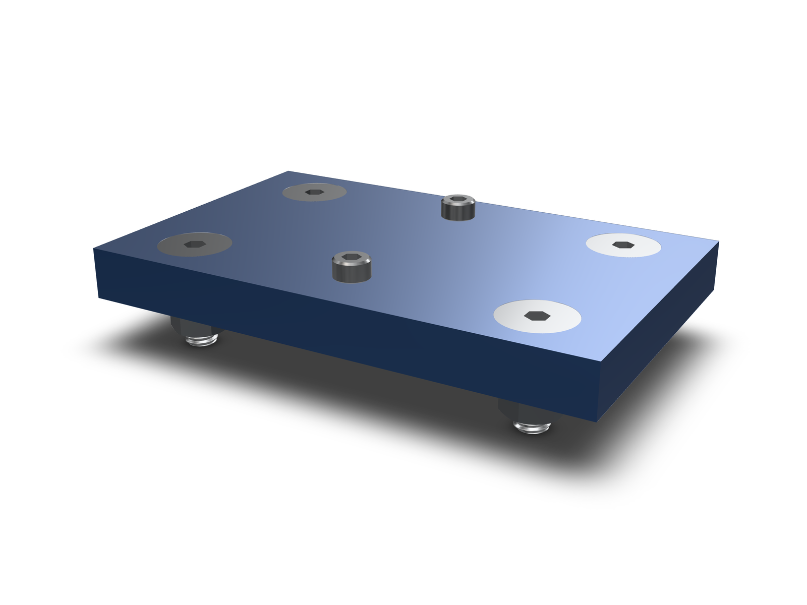 Four flat-head bolts and two socket-head screws placed from the holes